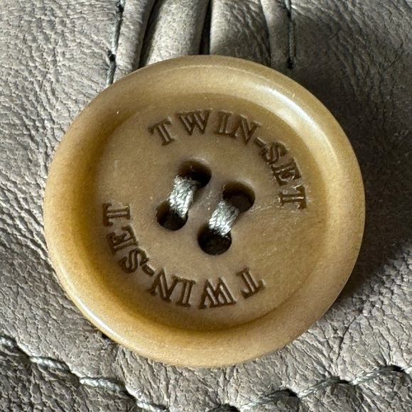 Twin Set Simona Barbieri Size small 100% Genuine Lamb Leather Beige/Gray jacket - Picture 9 of 17